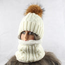 2021 Womens Hat With Scarf Warm Fleece Inside Beanie Girls Winter Cap For Women Real Mink Fur Pompom Hat Female Knitted Caps