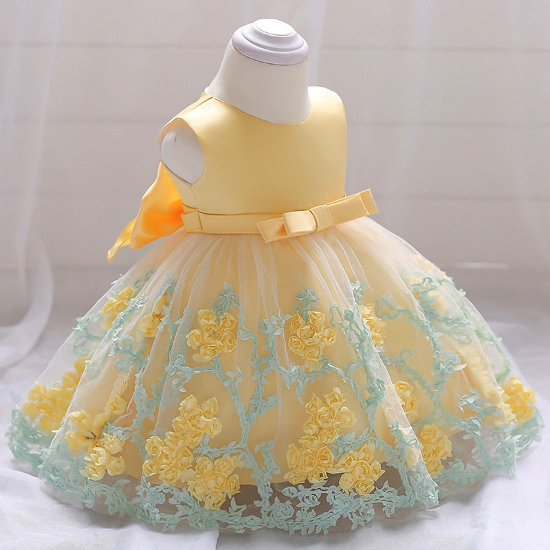 Tutu Beading Flower Baby Girl Dress For Wedding Party Sleeveless Infant Baby Dresses For 1st Birthday Toddler Baptism Clothes