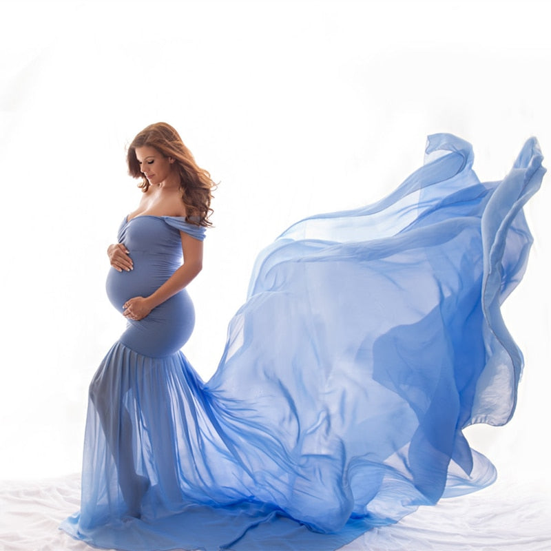 Langes Umstandsfotografie Requisiten Schwangerschaftskleid für Fotoshooting Schulterfrei Schwangere Kleider für Frauen Maxi Umstandskleid