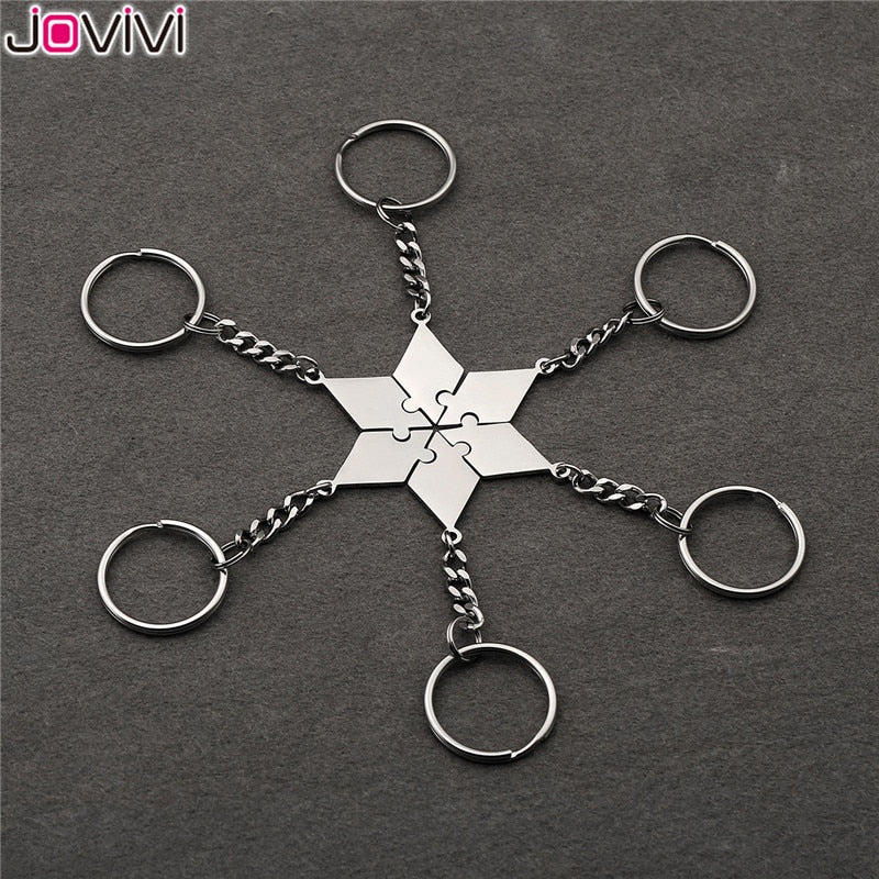 Jovivi Stainless Steel 5/6 Piece Key Ring Best Friends BFF Keychains Friendship Puzzle Piece Charm Gift Key Chain Jewelry