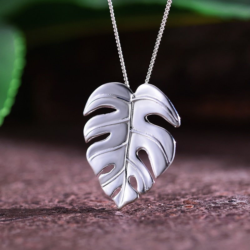 Lotus Fun Real 925 Sterling Silver Handmade Fine Jewelry 18K Gold Monstera Leaves Design Pendant without Necklace for Women Gift