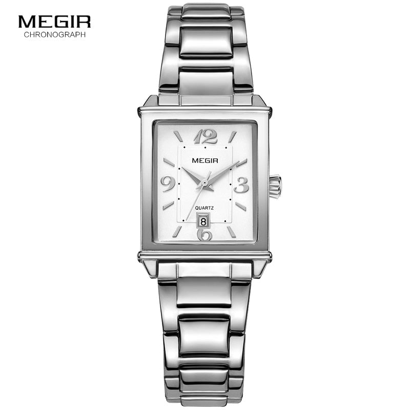 Megir, reloj de cuarzo de acero inoxidable Simple para mujer con fecha de calendario, reloj de pulsera impermeable de moda para mujer, 1079L