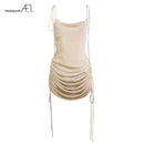 AEL Rückenfreies Kleid Sexy Low Cut Satinkleid Damen Elegant Court Party Kordelzug Kleider Bodycon Sommer 2019 Club Street Wear