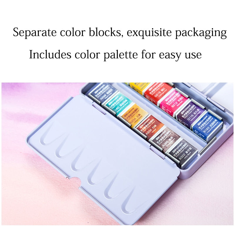 Superior Portable 12/24/48 Colors Pearlescent Glitter Watercolor Paints Set Tin box Pigment Solid Paint Set Palette For students