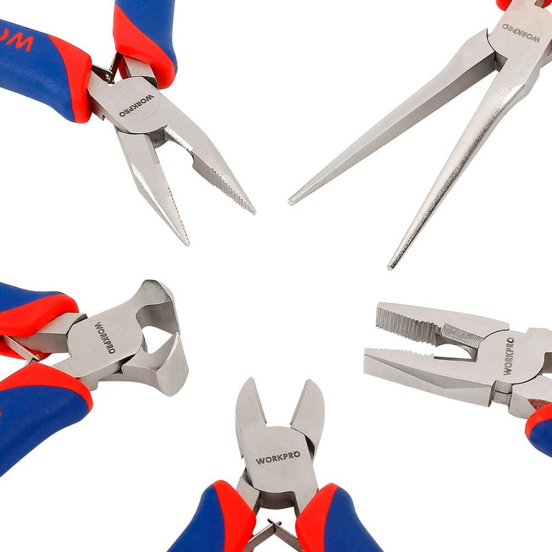 WORKPRO 5/7PC Mini Set Mini Pliers Basics Plier Tools Set  Diagonal Pliers Cutter DIY Plier Set with Pouch