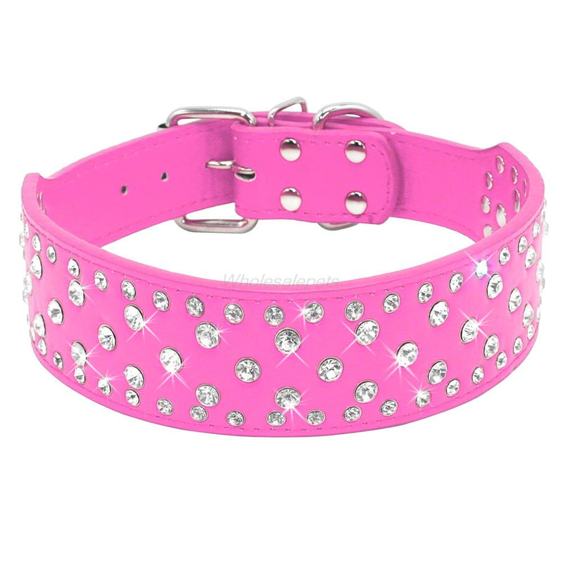 Rhinestone Leather Dog Collars For Large Dogs Sparkly Crystal Diamonds Studded Pet Collars For Medium to Big Dogs Pitbull Pink