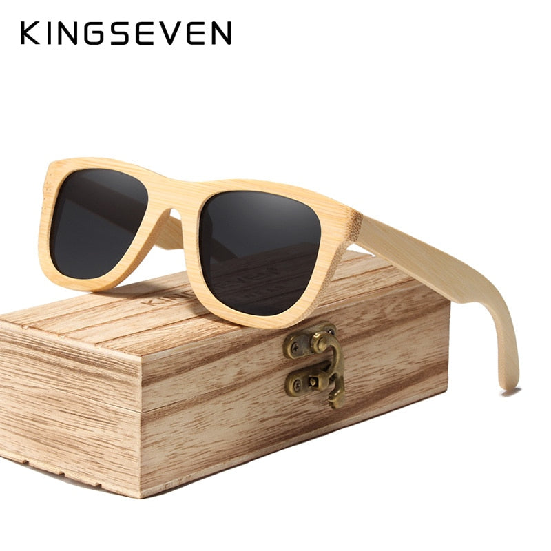 KINGSEVEN Handmade Bamboo Sunglasses Men Retro Vintage Wood Sun Glasses Women Polarized Mirror Coating Lenses Eyewear Case