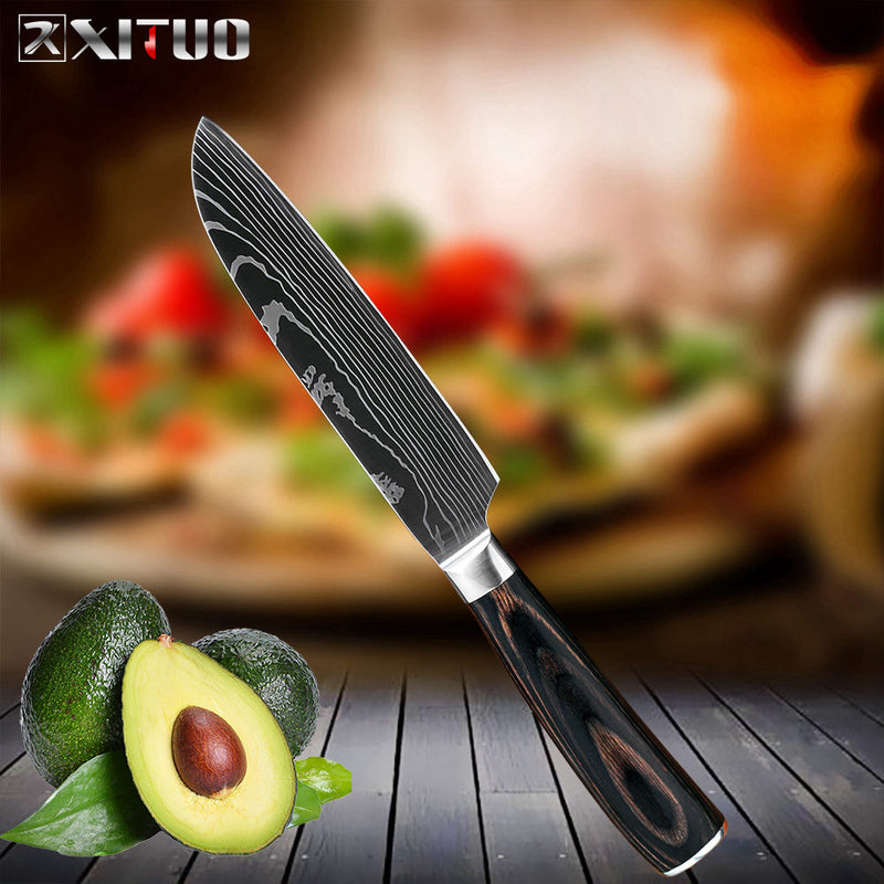 XITUO, cuchillo de Chef de cocina, patrón de Damasco láser, acero inoxidable de alto carbono, antiadherente, Santoku congelado, cuchillo de carnicero para pan kni