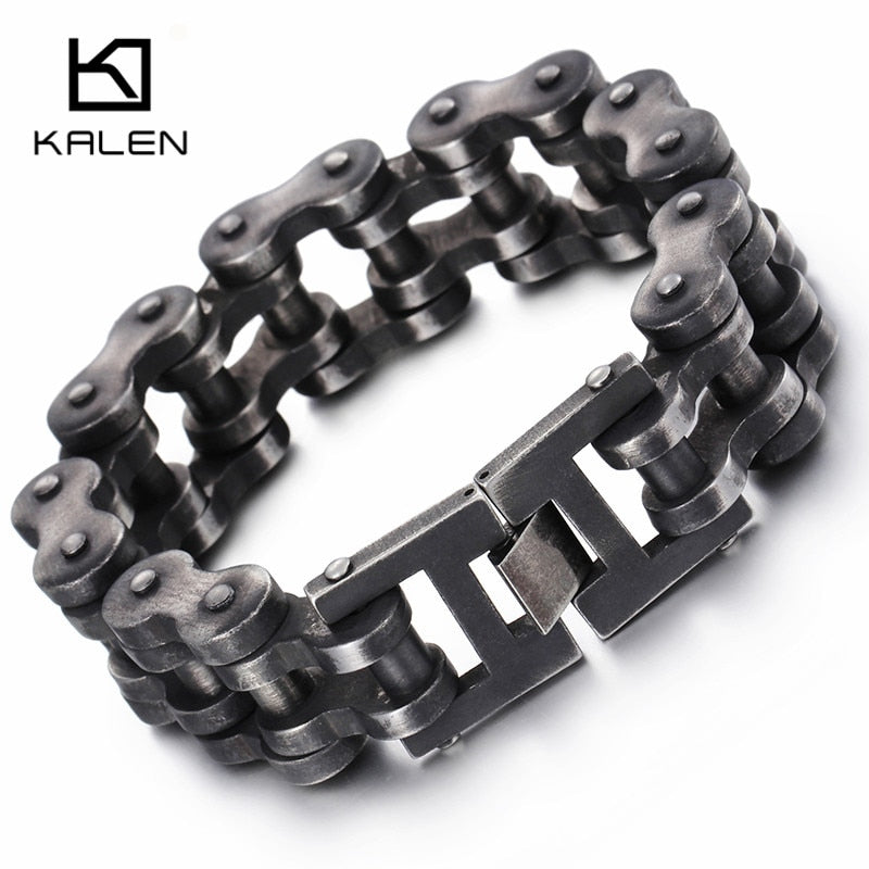 Pulsera de cadena de bicicleta cepillada Kalen Punk, cadena de bicicleta oscura oxidada, pulsera de hombre, cadena de mano de acero inoxidable 316L de moda para hombre