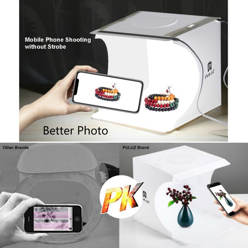 20cm 2 Led Mini Lightbox Producto Shoot Light Box Fácil de usar Photo Studio Softbox Fotografía Caja Light Tent Photo Background Kit