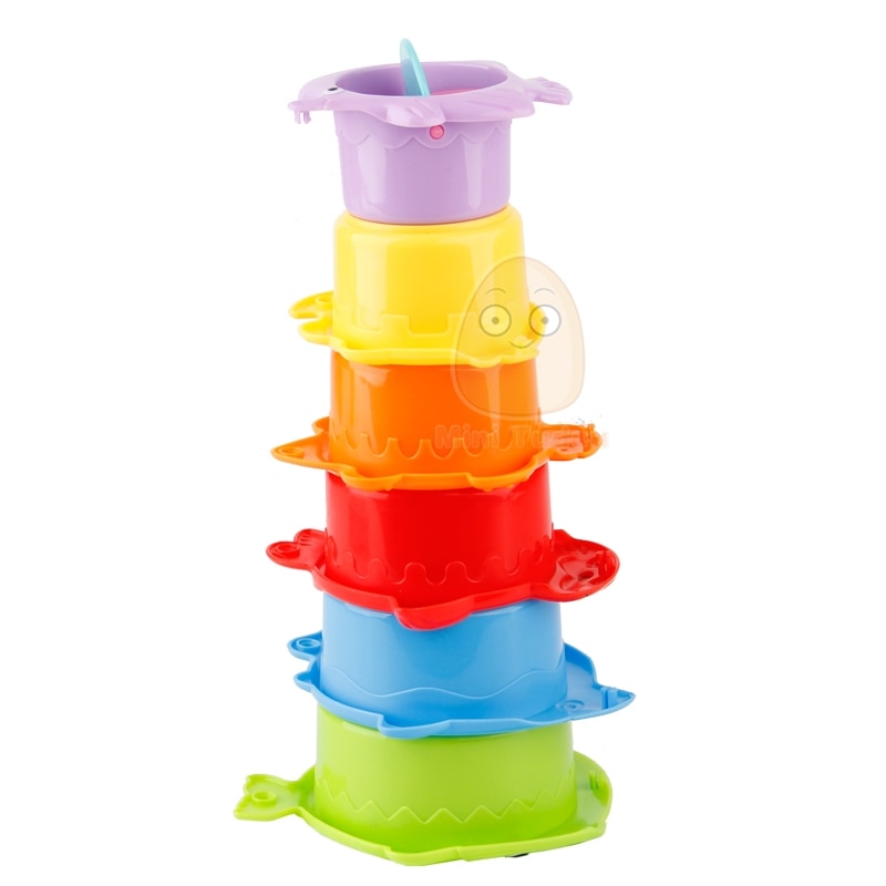 Stack Cup Educational Baby Toys Rainbow Color Figures Folding Tower Funny Puzzle Piles Stacking Cup Letter Toy Kids Water Toys