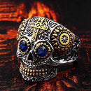 BEIER Stainless Steel Gothic gold Carving kapala skull  Ring Biker Hiphop rock Jewelry Unique fashion Gift for men BR8-327