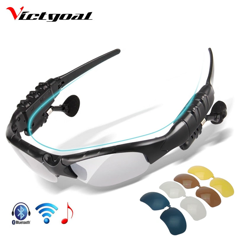VICTGOAL Polarisierte Fahrradbrille Bluetooth Herren Motorrad Sonnenbrille MP3 Handy Fahrrad Outdoor Sport Laufen 5 Brillen