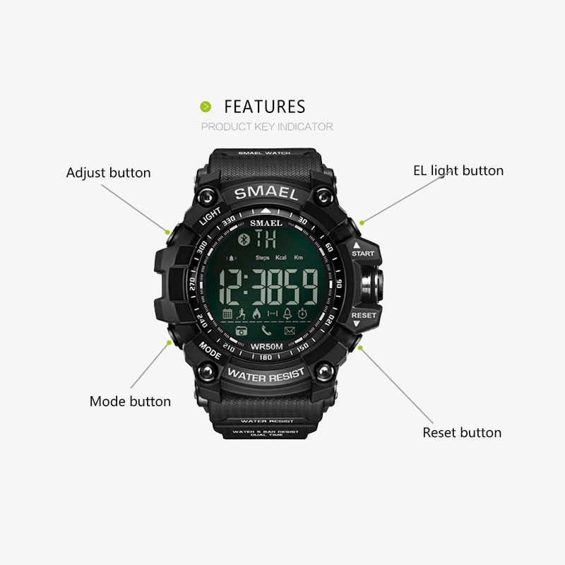 SMAEL Mens Chronograph Watches Sport Male Clock Stop Army Military Watch Men Multifunction Waterproof LED Digital Watch for Man