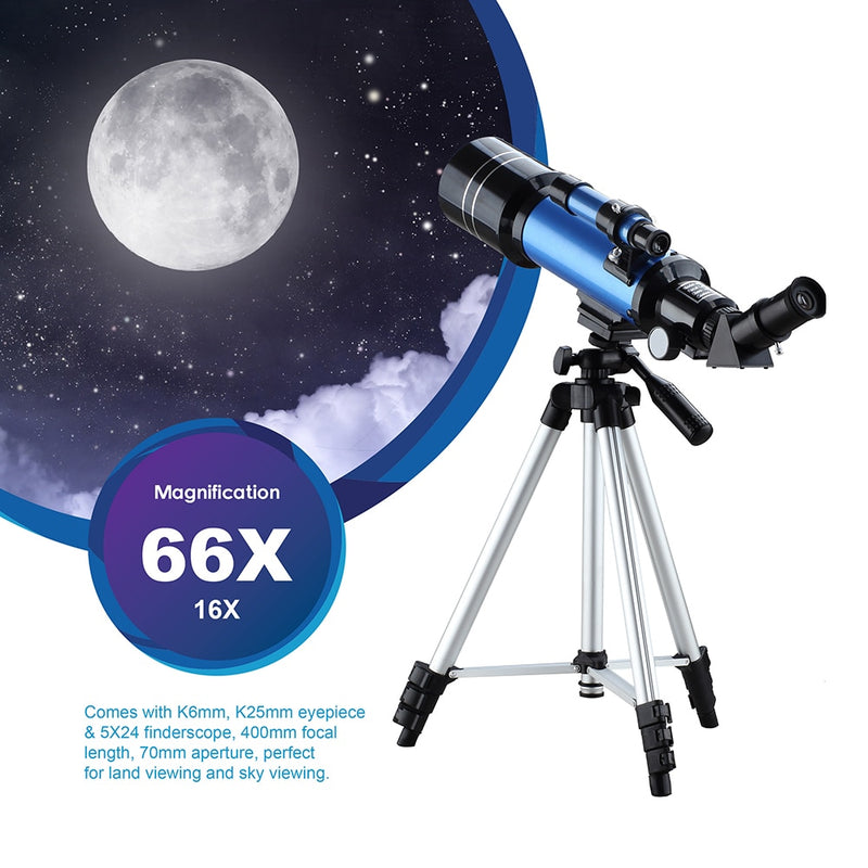 Telescopio 70400 con trípode ajustable, adaptador de teléfono, imagen erecta, observación de la luna, Monocular espacial terrestre para niños principiantes