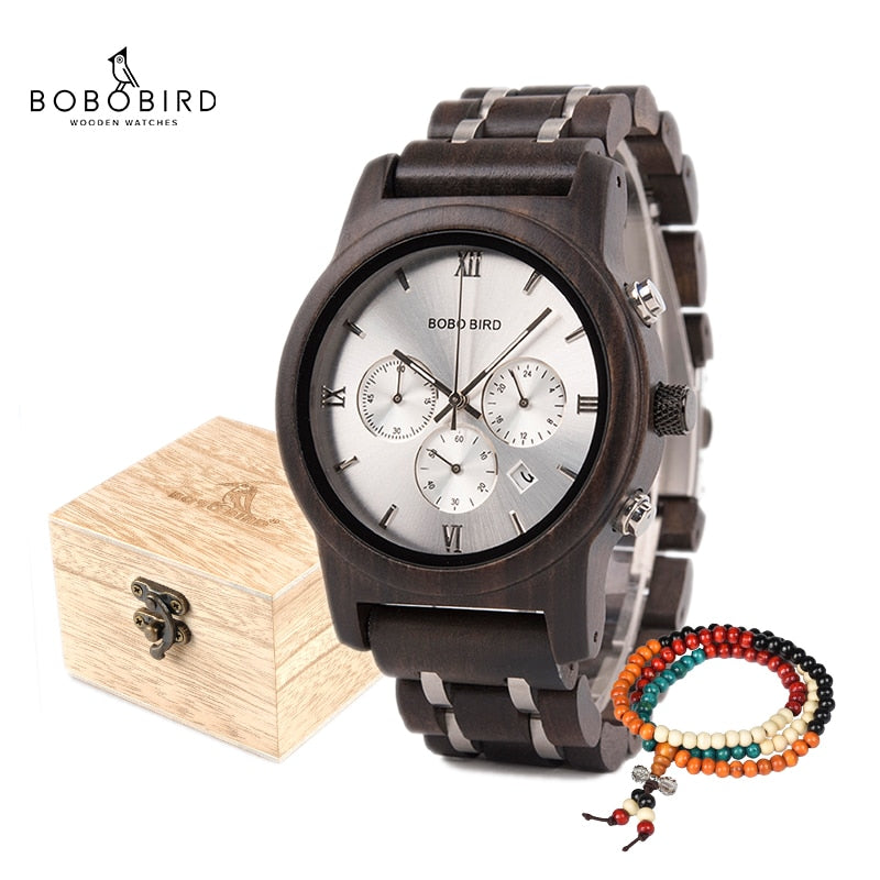 BOBO BIRD Wooden Men Watch Wooden Stainless Steel Date Quartz Chronograph Watches Luxury Men&