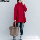 DIMANAF, jersey de Otoño Invierno, ropa de mujer, sudaderas con capucha cálidas, Tops gruesos de punto de algodón sueltos, cuello alto, rojo y negro