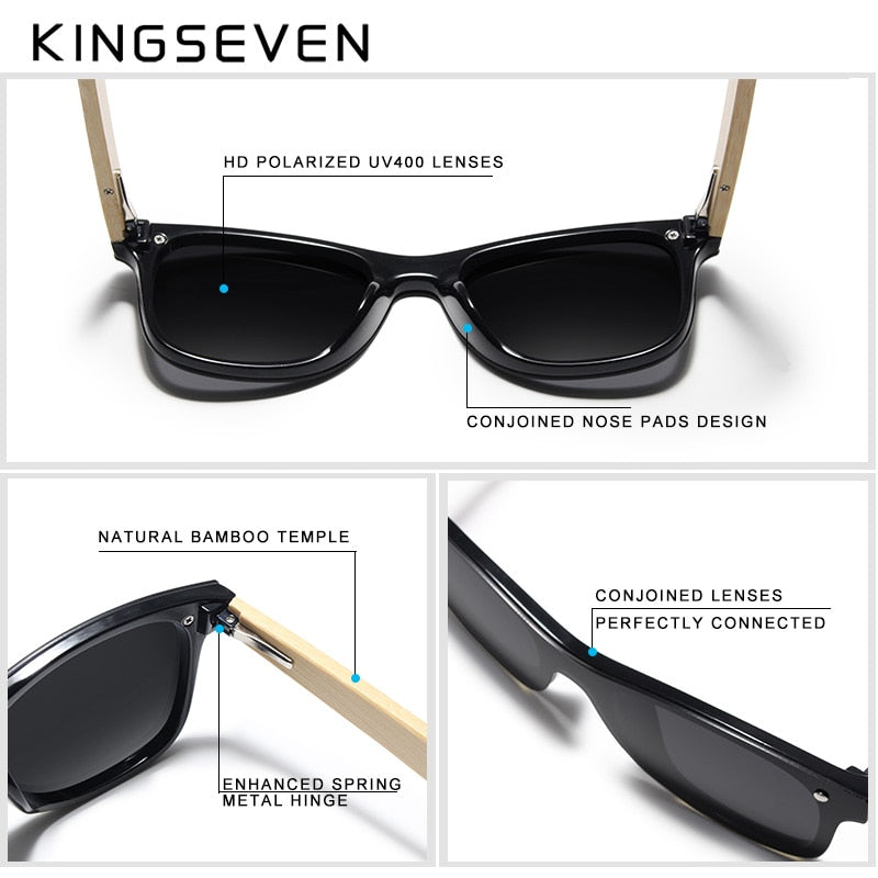 Marca KINGSEVEN, gafas de sol polarizadas con templos de bambú para hombre, gafas cuadradas clásicas, gafas de sol Retro de moda para mujer, logotipo personalizado