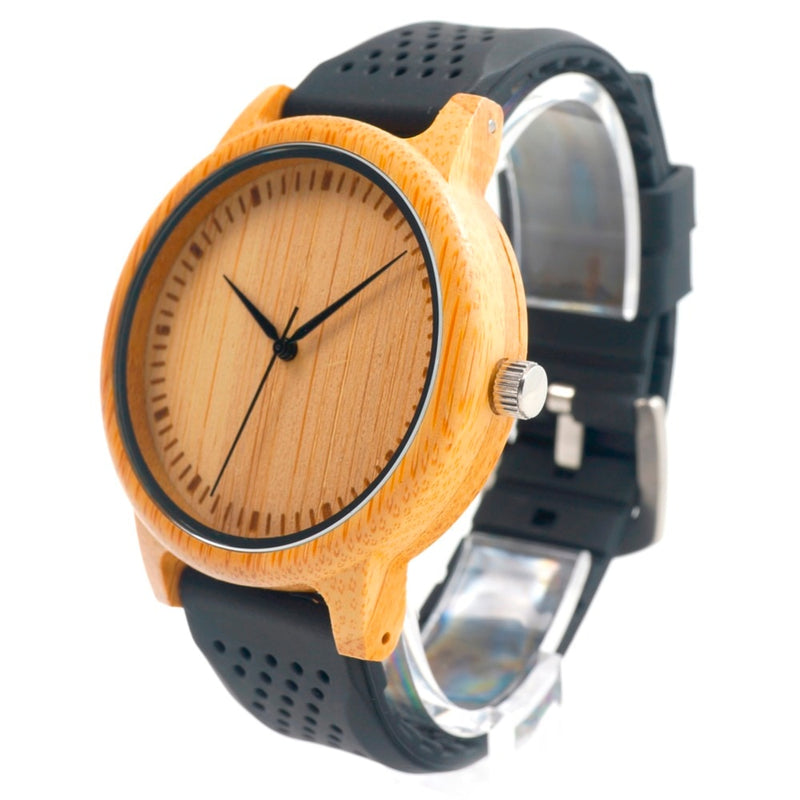 BOBO BIRD, relojes de moda para hombre, relojes de pulsera de madera de bambú de estilo Simple, correa de silicona suave, banda Extra como regalo, superventas
