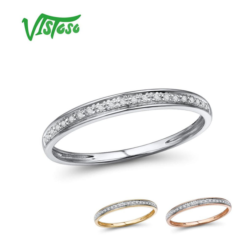 Anillos VISTOSO de oro blanco/amarillo/rosa de 14K auténtico para mujer, anillo de diamante eterno de estilo Simple, joyería fina de aniversario de compromiso