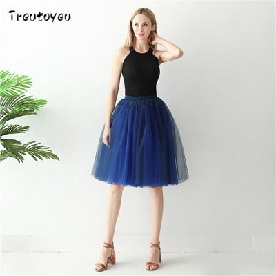 Gothic 7 Schichten 65cm Mischfarben Tutu Tüllrock Damen Streetwear Hohe Taille Falten Midiröcke spudniczki jupe rokken faldas