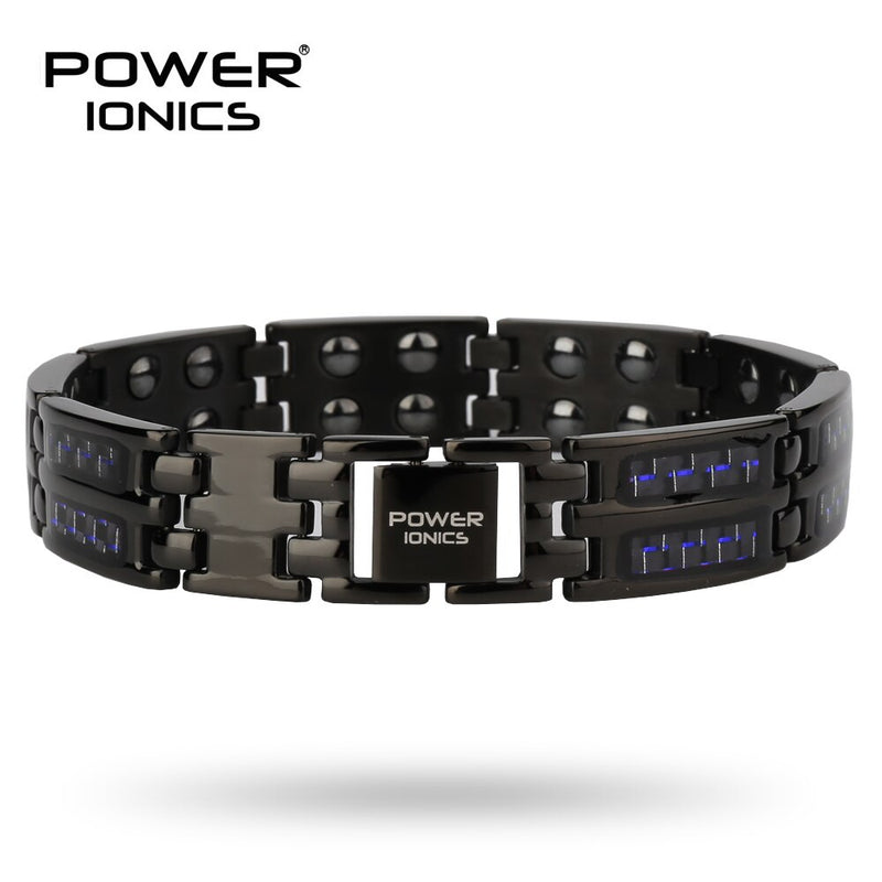 Power Ionics Mens black/blue/red carbon fiber 100% Pure Titanium Magnetic Therapy Bracelet Wristband improve blood circulation