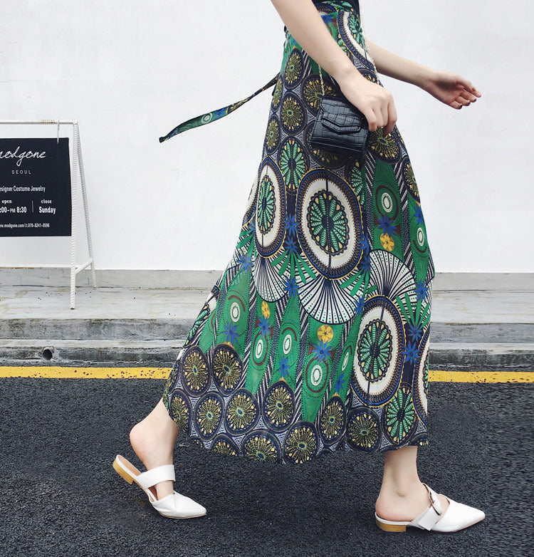 2021 Bohemian High Waist Floral Print Summer Skirts Womens Boho Asymmetrical Chiffon Skirt Maxi Long Skirts For Women
