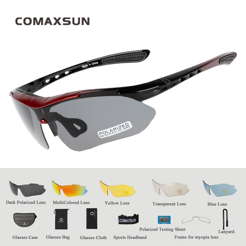 COMAXSUN Professionelle Polarisierte Fahrradbrille Fahrradbrille Outdoor Sport Fahrrad Sonnenbrille UV 400 Mit 5 Gläsern TR90 2 Style