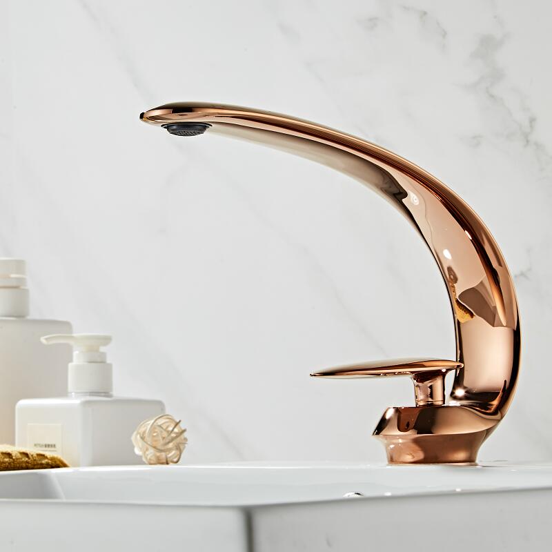 Grifo de lavabo de oro rosa/negro/dorado, grifo mezclador de lavabo de baño, grifo de lavabo de latón, grúa de un solo orificio para baño