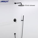 Brushed Gold Solid Brass Bathroom Shower Set Rianfall Head Bath Faucet Wall Mounted Ceiling Arm Mixer Water System Panel Black