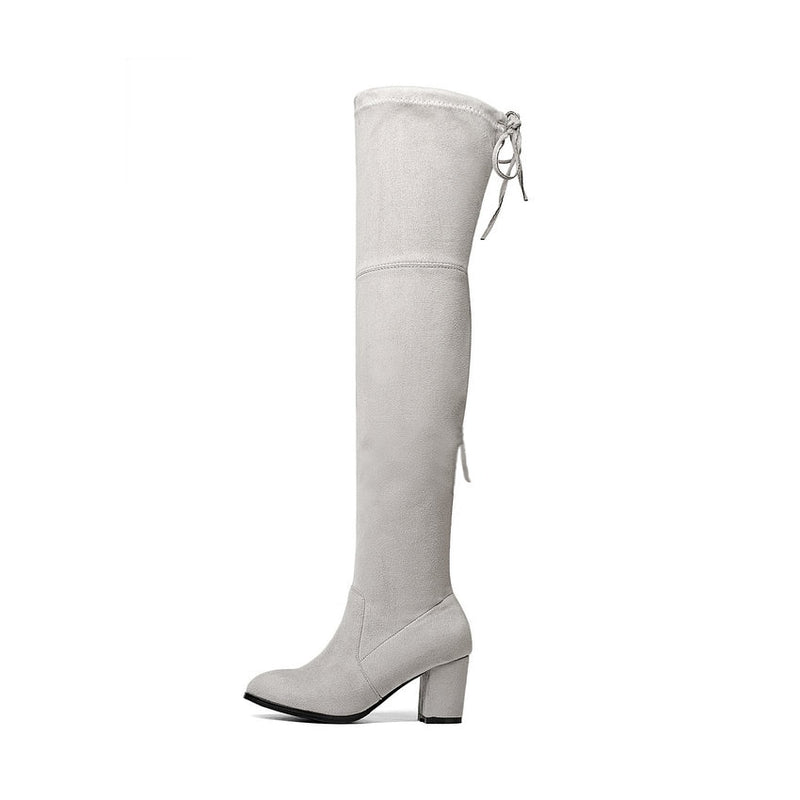 ESVEVA 2020, botas por encima de la rodilla, botas cálidas de punta redonda para invierno para mujer, botas cortas de felpa + tela elástica, botas de moda de talla grande 34-43