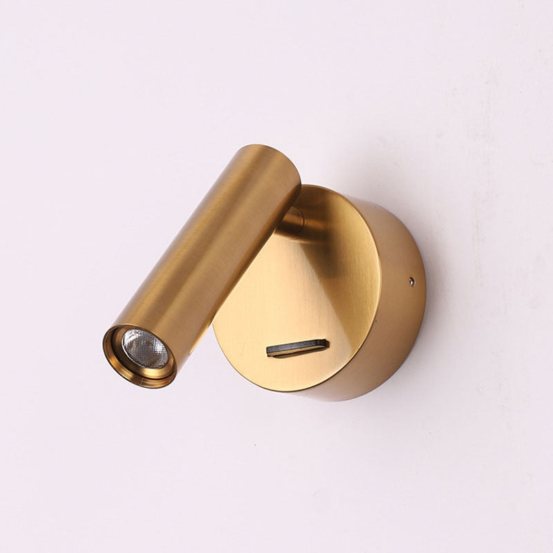 Brass Indoor LED Wall Light With Switch Interior Wall Lamp Decorat Bedroom Hotel Guest Room Lighting for a bedside reading light