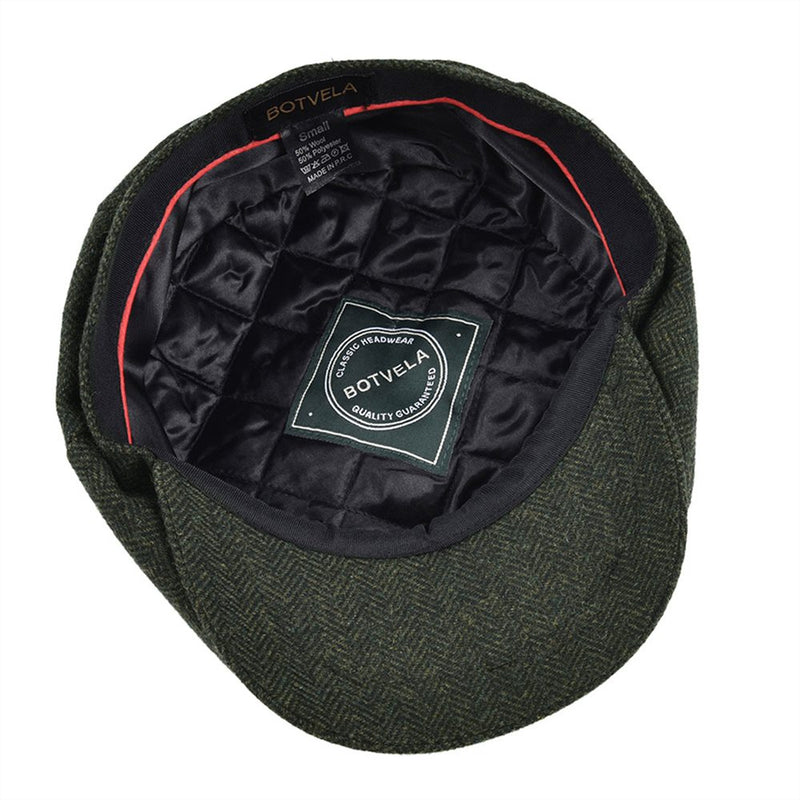 BOTVELA Wool Tweed Newsboy Cap Herringbone Men Women Classic Retro Hat with Soft Lining Driver Cap Black Brown Green 005