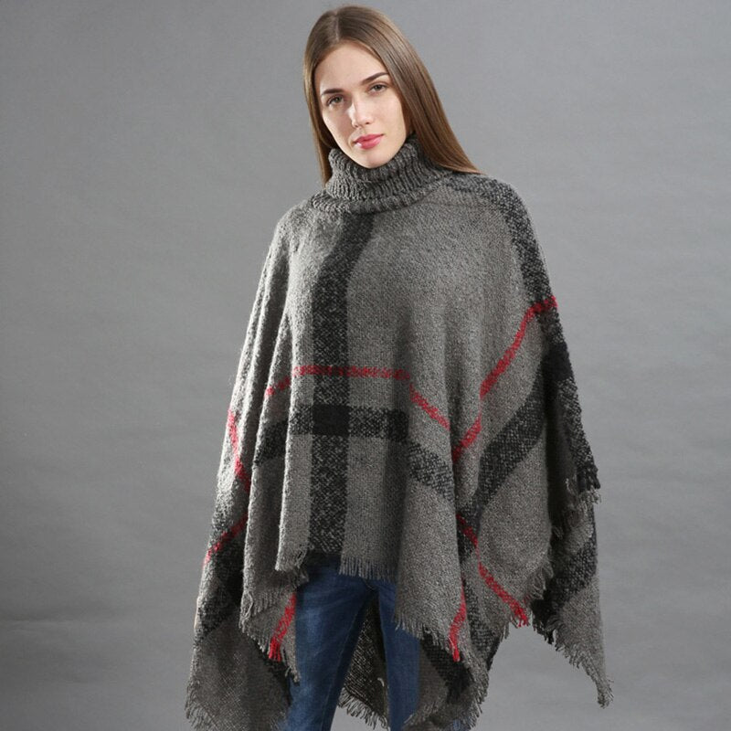 Winterpullover Damen Strickponcho Rollkragen Damenschal Dicke warme Pullover und Pullover Poncho und Capes