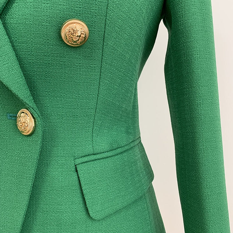 HIGH STREET 2022 Elegante diseñador Blazer Mujer Botones de león de doble botonadura Chaqueta de ajuste delgado Chaqueta verde oliva