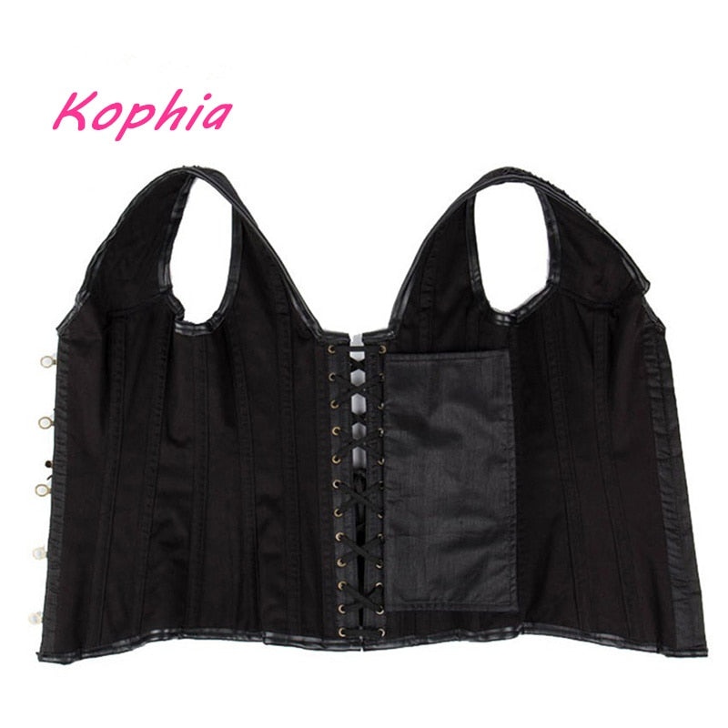 Hochwertige 12 Stahlknochennietkette Gothic Steampunk Korsett Damen Weste Top Taillenkontrolle Leder Sexy Korsetts und Bustiers