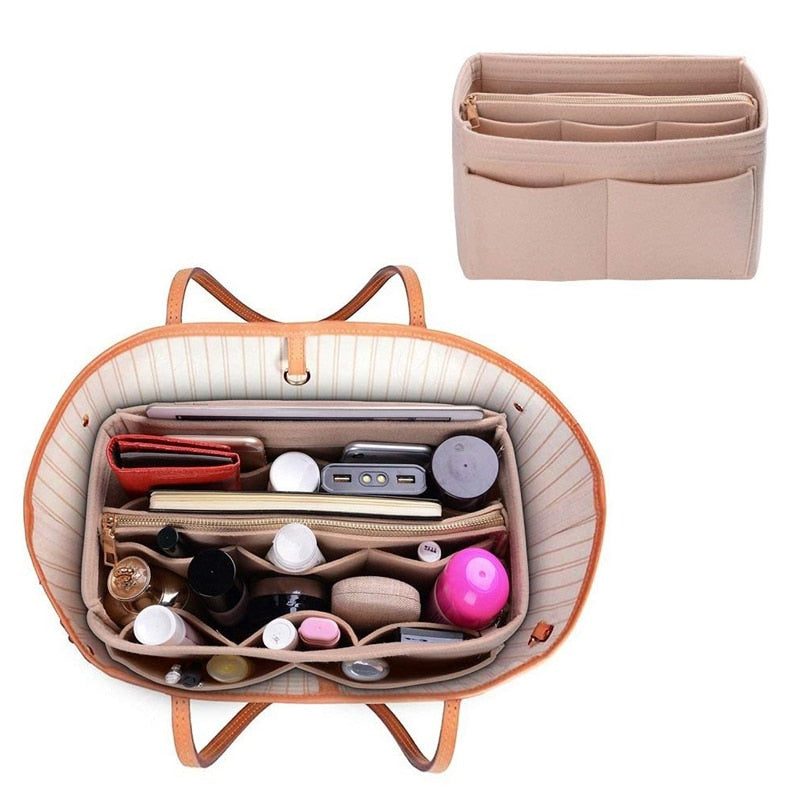 Nuevo organizador de maquillaje Popular para mujer, bolsa de inserción de tela de fieltro, bolsa de cosméticos de viaje multifuncional, bolsas de aseo de almacenamiento para niñas