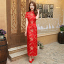 Red Chinese Women Dress Vintage Satin Qipao Sexy Long Slim Cheongsam Hot Sale Flower Dress Size S M XL XXL 3X4XL 5XL 6XL JA13