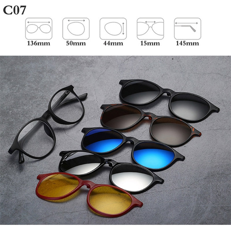 Fashion Optical Spectacle Frame Men Women With 5 Clip On Sunglasses Polarized Magnetic Glasses For Male Myopia Eyeglasses RS159