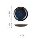 Single Dim Deep Blue Color Ceramic Tableware European Retro Glazed Dinnerware Pottery Porcelain Dish Plate Household Rice Dish