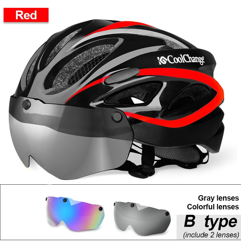 Casco de Ciclismo CoolChange, Casco de bicicleta MTB ultraligero moldeado integralmente con gafas, Red de insectos, Casco de bicicleta, Casco de Ciclismo de 57-62 CM