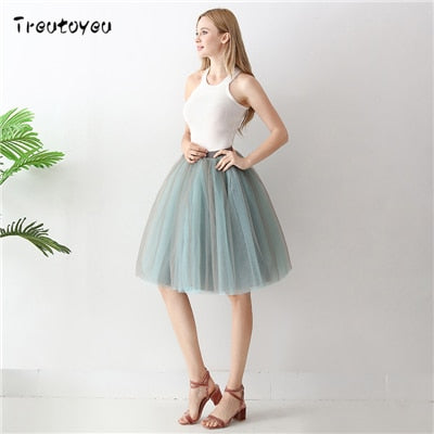 Gothic 7 Layers 65cm Mix Colors Tutu Tulle Skirt Women Streetwear High Waist Pleated Midi Skirts spudniczki jupe rokken faldas