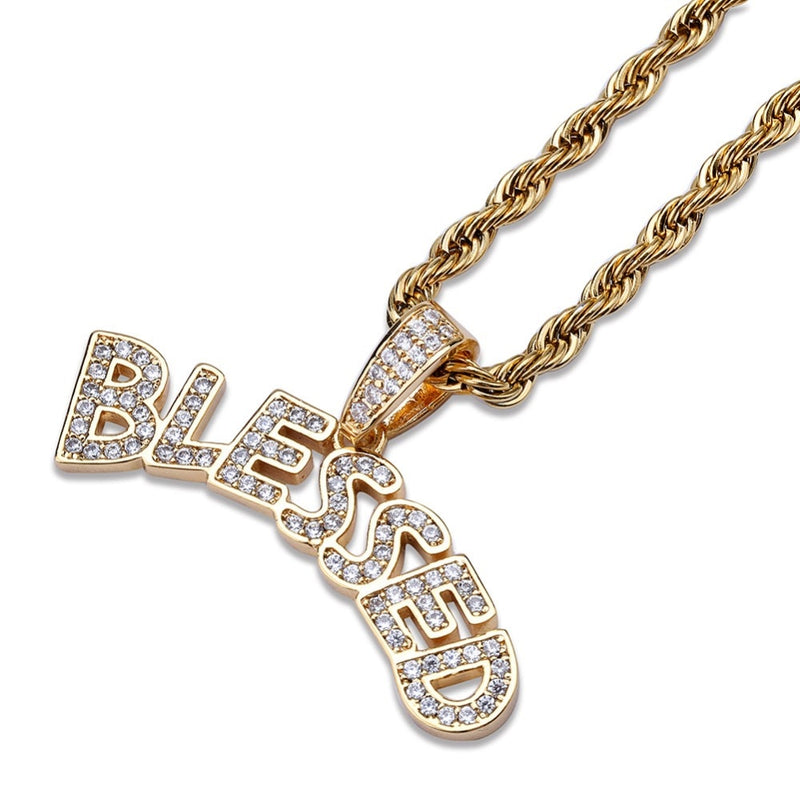 TOPGRILLZ Bubble Letters BLESSED colgante collar hombres mujeres Hip Hop oro plata Color Iced Out Cubic Zircon joyería collar