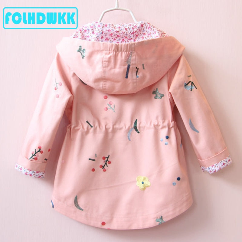 2021 Frühling Herbst Mädchen Windjacke Mantel Jacken Baby Kinder Blume Stickerei Mit Kapuze Outwear Für Baby Kinder Mäntel Jacke Kleidung