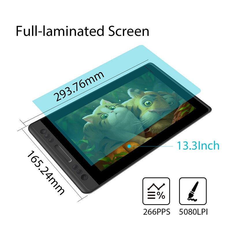 Huion Kamvas Pro 13 Gráficos Dibujo Tablet Monitor Soporte de inclinación Sin batería Digital Stylus Pen Display Laminado completo 13.3Inch