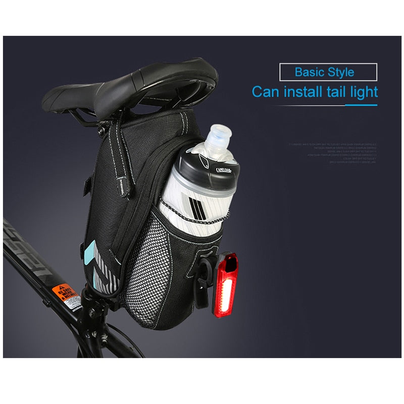 ROSWHEEL Bicycle Rainproof Saddle Bag Outdoor Cycling Mountain Bike Back Seat Tail Pouch Maintenance Tool Bags with taillight