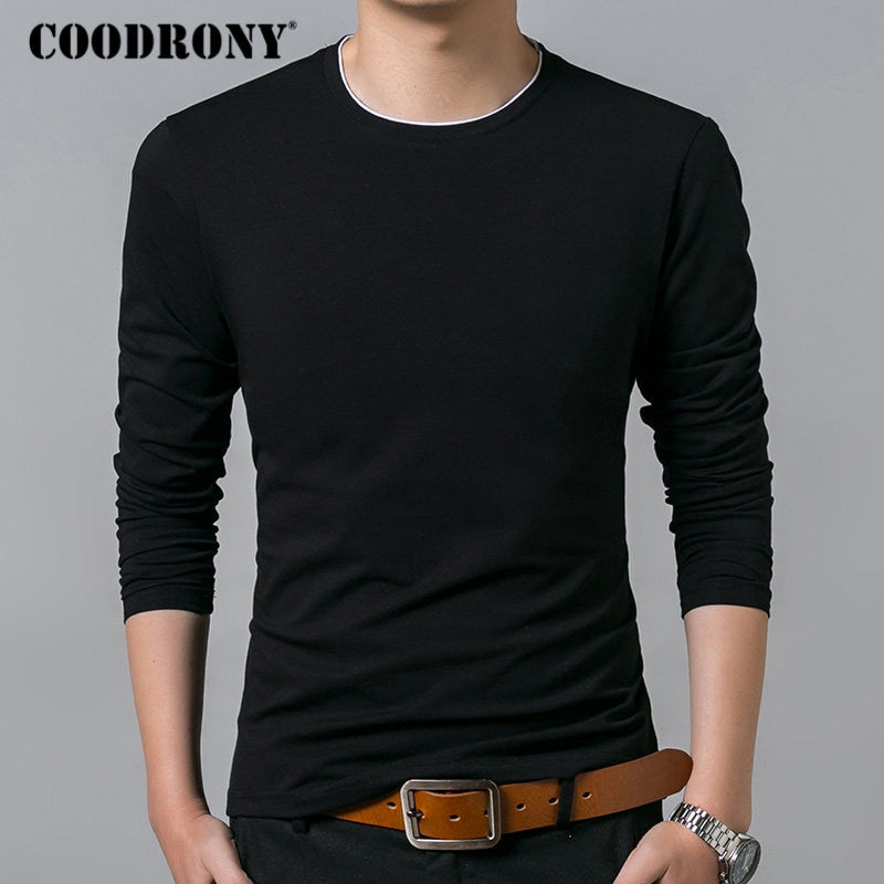 COODRONY, camiseta para hombre, otoño 2019, camiseta informal de manga larga que combina con todo, cuello redondo, ropa de marca para hombre, camisetas de algodón suave, Tops 8617