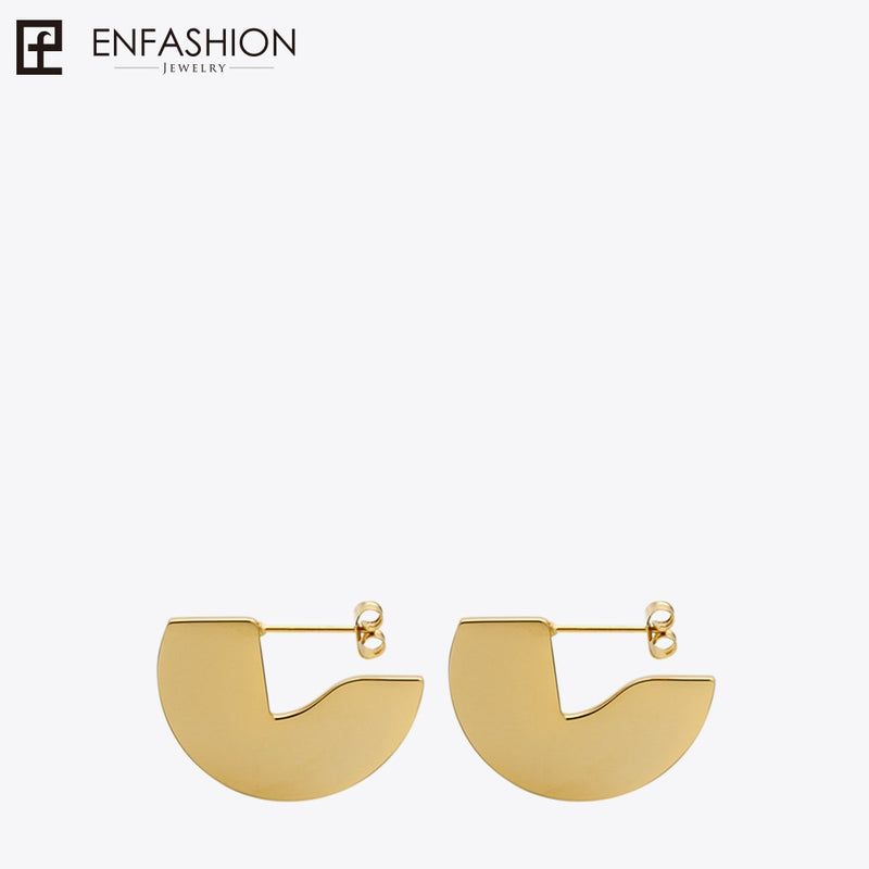 Enfashion Punk Geometic Semi-circle Fan Stud Earring Gold Color Stainless Steel Earrings For Women Earrings oorbellen E5423