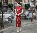 Red Chinese Women Dress Vintage Satin Qipao Sexy Long Slim Cheongsam Hot Sale Flower Dress Size S M XL XXL 3X4XL 5XL 6XL JA13