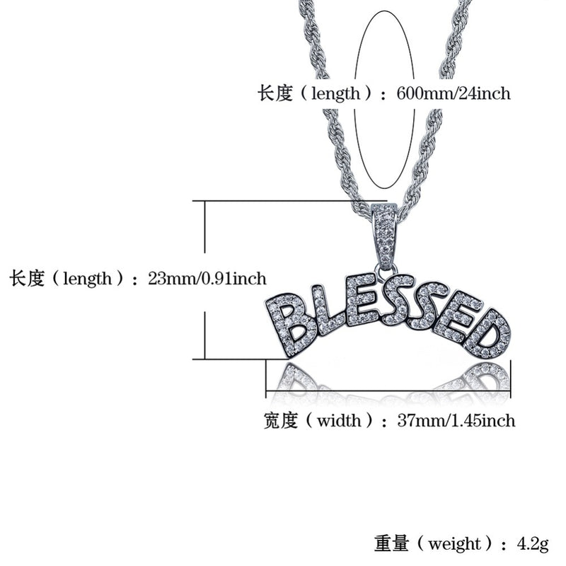 TOPGRILLZ Bubble Letters BLESSED Pendant Necklace Men Women Hip Hop Gold Silver Color Iced Out Cubic Zircon Jewelry Necklace